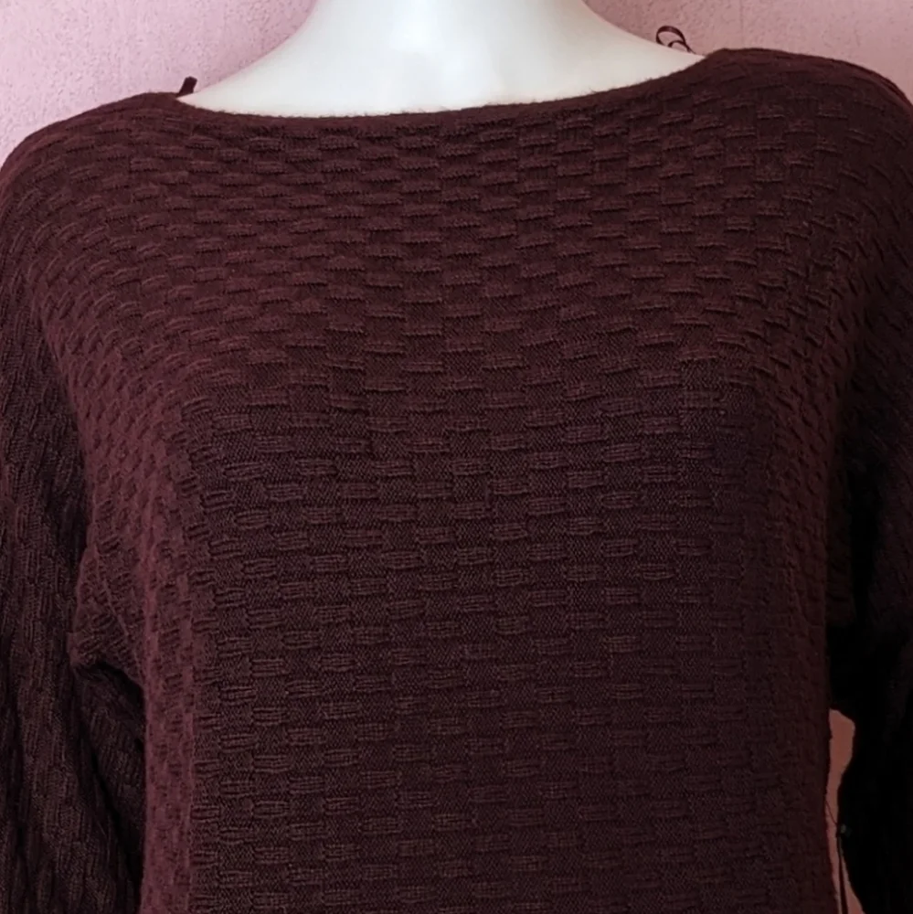 Vince Camuto Port Maroon Basket Weave Knit Wide Neck Sweater size XS